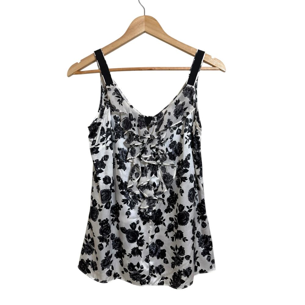 White House Black Market Women's Silk Sleeveless Floral Blouse Size Small